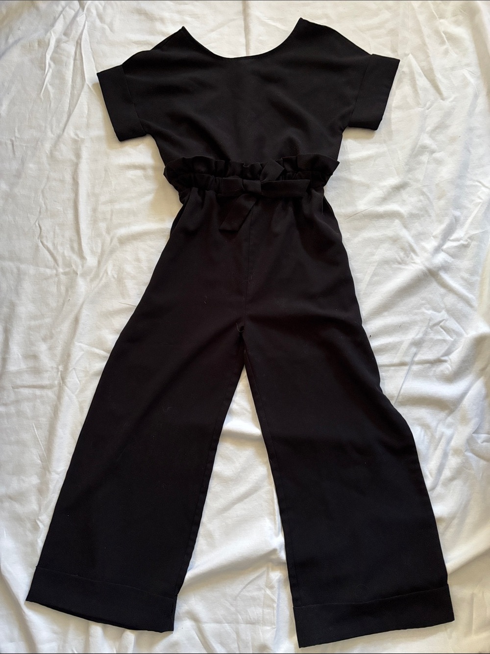 KidsHabitual Black Short-Sleeve Paperbag-Waist Jumpsuit with Tie